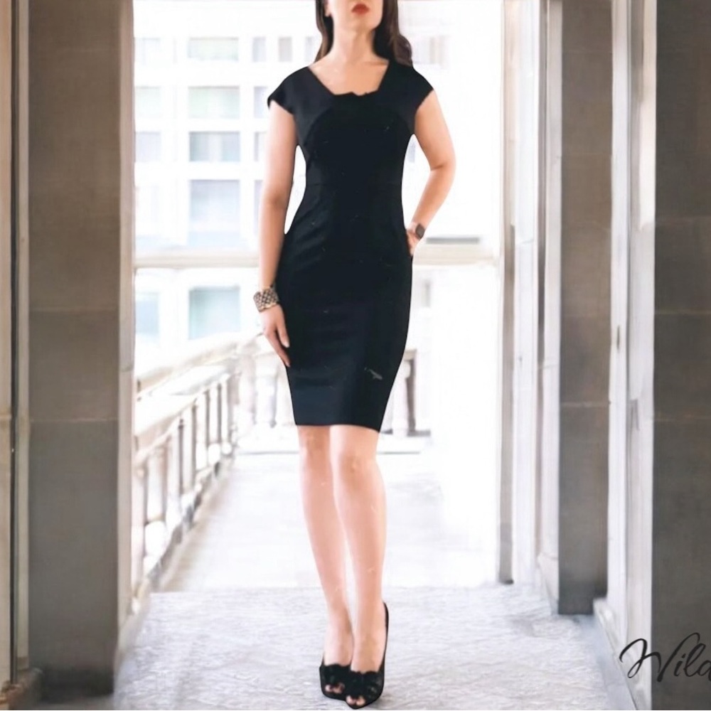 Roland Mouret Black Couture Fitted Sheath Pencil Dress SZ 8